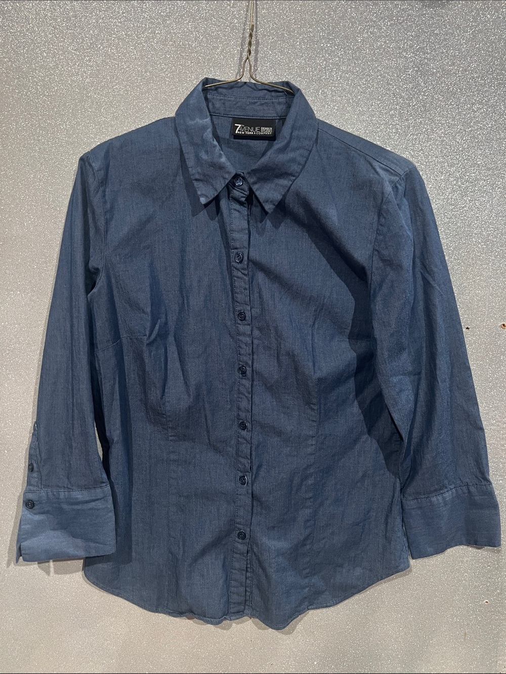 NY & Co 7th Avenue Dark Blue Button-Front Dress Shirt